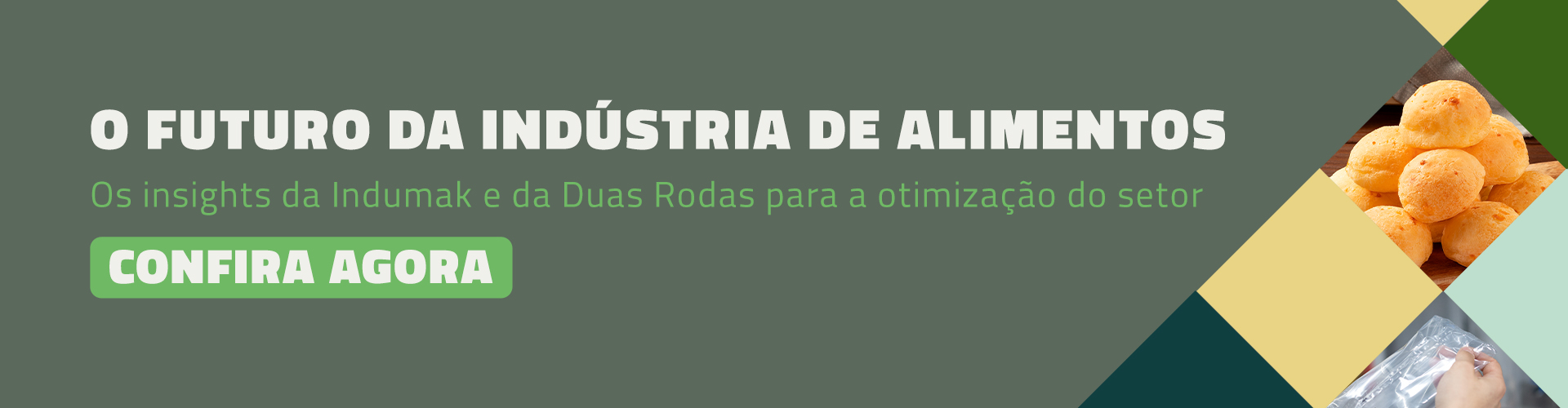 Banner com imagem de alimentos e fundo cinza e verde.